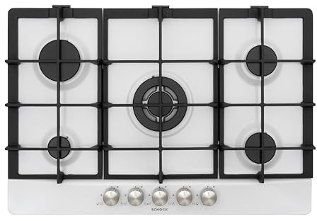 SCHOCK - Piano Cottura 5 Fuochi Gas Primus PC75 con Manopole Milleluci | Griglie in Ghisa; Valvole di Sicurezza; Bianco Opaco; 740x500 mm