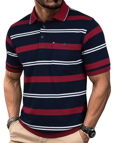 Soltice Poloshirts Herren Kurzarm, Gestreifte Polohemden mit Brusttasche, Blousonshirts aus Baumwoll-Mix (M bis 3XL)