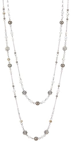 FULU AUTUMN Lange Perlenkette Damen Silber Schwarz Statement Kette Modeschmuck Kett Lang Vintage Schmuck Geburtstag Geschenke für Frauen