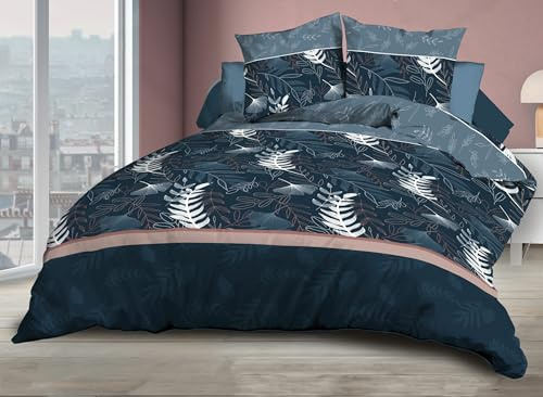 Housse de Couette 240x260 + 2 taies - Microfibre Douce et résistante - Entretien Facile - Romy, Bleu