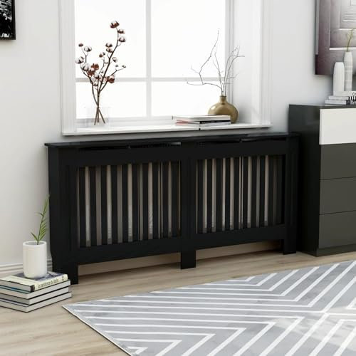 Sufrk Radiator Cover Black 172x19x81.5 cm MDF,Radiator Cover White Modern MDF Vertical Slats Wood Decorative Cabinet for Living Room Bedroom Hallway,Large