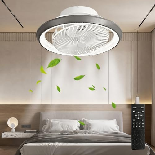 360° Rotating Silent Ceiling Fans with Lights, 72W Dimmable Ceiling Fan Light, Ceiling Fans with Lights and Remote Controlled Fan Light, Timer, 49CM (Grey)