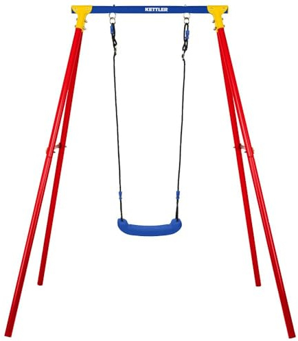 KETTLER Singel Swing Single Outdoor | Stabil gungram inklusive gungstol och markankare | metallram | kan belastas på 50 kg | barn från 3 år (röd)