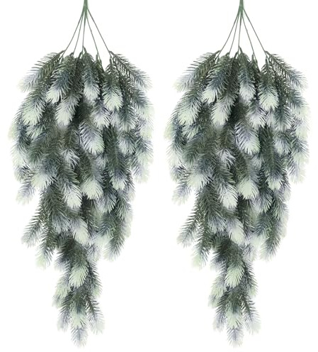 RECUTMS Christmas Teardrop Swag Artificial Christmas Needle Hanging Swag | Faux Pine Winter Teardrop Swags Wreath Hanging Plants for Front Door Wall Home Decor（White）