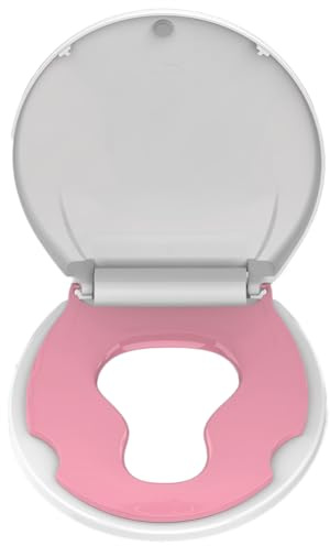 GarveeTech Round Toilet Seat with Built-in Toddler Seat for Easy Potty Training – Slow Close Feature, Easy Install and Clean, Perfect for Both Adults and Children, White and Pink