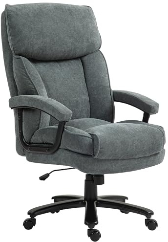 HOMCOM Sedia da Ufficio con Schienale Alta e Altezza Regolabile, Poltrona da Ufficio Girevole e Inclinabile in Tessuto Vellutato, Capacità 200kg, 68.5x79x117-125 cm, Grigio
