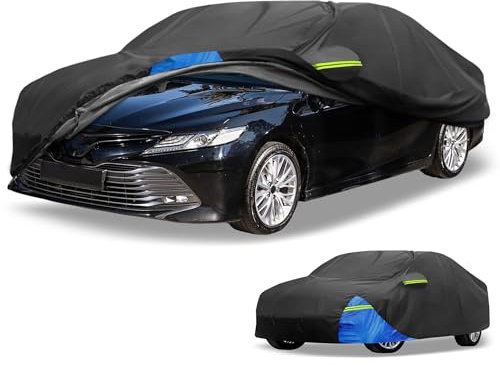 Partuto Car Cover Waterproof All Weather 210D, UV Sun Rain Protection, for Toyota Camry with Left Side Zipper, Black & Blue