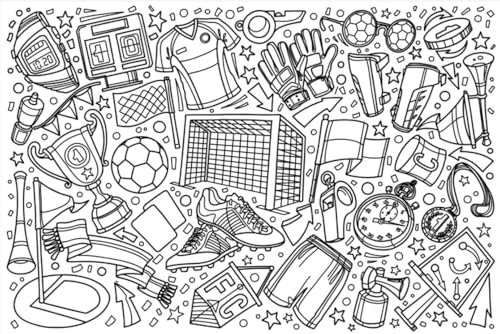 Chicbanners Doodle Doodles Football Soccer Black/White Kids Abstract Fun Wall Art Wall Mural Wallpaper fit with Standard Wall Paper Paste 300cm Wide x 240cm deep