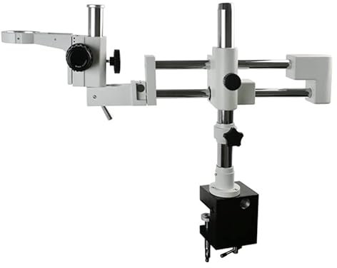 Double Boom Stand Dual Arms Industrial Zoom Trinocular Stereo Microscope Stand 76mm Focusing Ring Clamp Microscopio Holder (White stand)