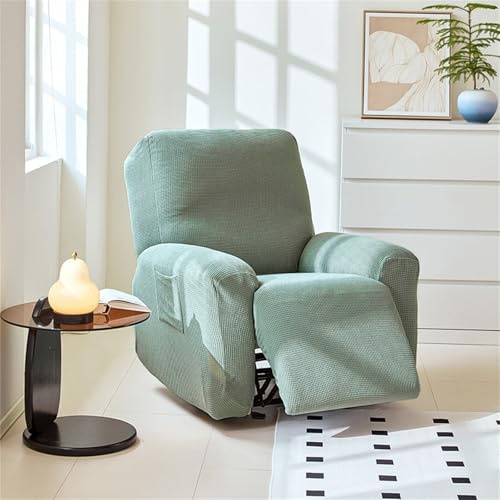 Hearda Sesselschoner für Relaxsessel, Vier Jahreszeiten Polyester Stretch Sesselschoner, 4-Teilig Relaxsessel Bezüge, rutschfest Recliner Cover, Waschbar Sesselbezug mit Taschen (Grün)