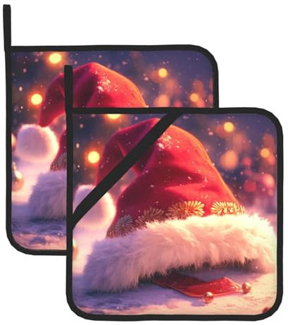 YHBLYKXP Set di 2 presine con stampa di cappello di Babbo Natale, presina resistente al calore, per barbecue e cottura
