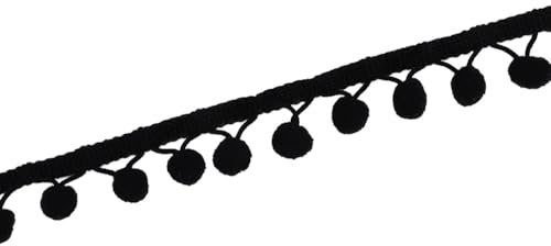 Wambere 5 Yards Pom Poms Quaste Borte 12mm Pompons Pomponband Borte Fransen Bommelborte Pomponborte Fransenborte Fransenbesatz Zierband Dekoborte für DIY Nähen Handwerk Kleidungsdekoration,Schwarz