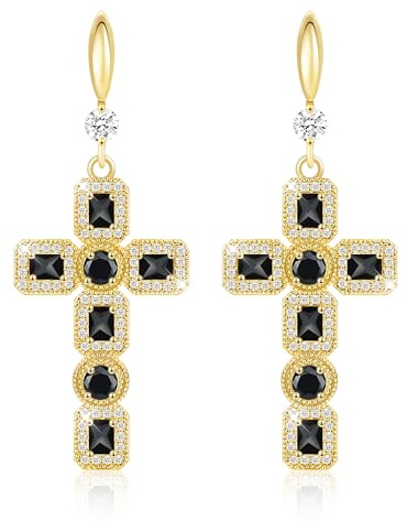 Linawe Orecchini a croce lunghi da appendere, orecchini neri da donna, set di gioielli in oro, orecchini pendenti a croce, con strass di cristallo, pietre portafortuna, gioielli alla moda