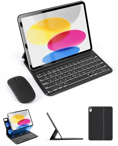 LAMA Ensemble étui avec clavier et souris magiques pour iPad 11{^>e<^} A16 11 2025, iPad 10{^>e<^} génération 11 2022, étui avec clavier Bluetooth fin rétroéclairé amovible avec rainure magnétique
