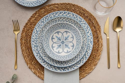 Elegante juego de cena de 24 piezas, 100% porcelana, incluye platos de servicio, bolos, platos de postre, apto para lavavajillas y microondas, perfecto para cualquier ocasión