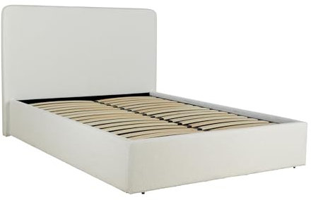 Home Source Bedroom Double 4ft 6in Gas Lift Ottoman Storage Bed, Cream Boucle Fabric
