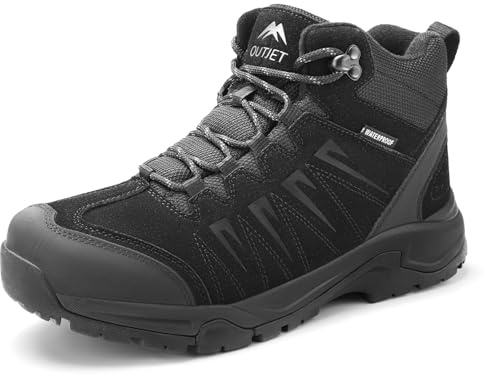OUTJET Men's Waterproof Walking & Hiking Boots Lightweight | Rubber Toe Cap, Reinforced Heel, EVA Midsole, Anti-Slip Outsole – Ideal for Walking, Hiking, Camping