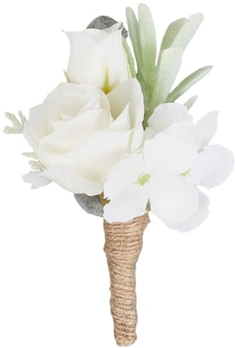 craspire 2 Stück Weiße Rose Im Knopfloch Blumennadeln Für Den Bräutigam Elfenbeinfarbenes Tuch Künstliche Rosen Blumen Dekorationen Ansteckblume Für Den Bräutigam Ansteckblume Für Den Trauzeugen