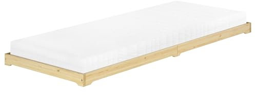 Erst-Holz®Überlanges Bodenbett Futon extra niedriges Holzbett 90x220 Kiefer lackiert V-60.47K-09-220 Rollrost und Matratze inkl.