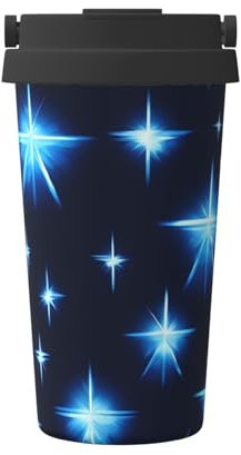 WBQLSL Termo de acero inoxidable con diseño de estrella azul de dibujos animados, aislamiento térmico y frío de larga duración, taza de café portátil de 12 horas