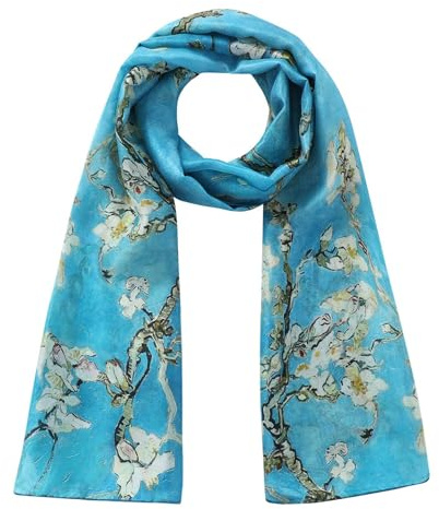 Hamzah Foulard en soie naturelle pour femme | Écharpe avec imprimé inspiré des peintres célèbres | Pashmina en soie grande | Cousu à la main | Accessoire élégant pour cou, cheveux ou épaules