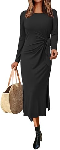 Newshows Sommerkleid Damen Lang Maxikleider Kurzarm Freizeitkleid Elegant T Shirt Sommer Kleid mit Schlitz