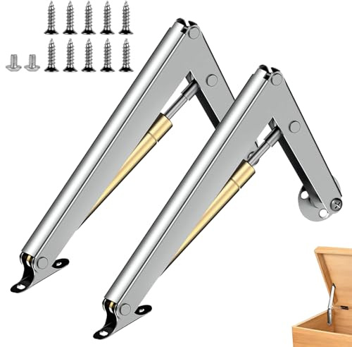 Vérin à Gaz, Lot de 2 Ressort à Gaz, 200N Charnières de Support de Couvercle, Support de Tatami Charnière, Charnière Pliante, pour Armoire Suspendue, Coffre à Jouets, Armoire, Tatami(Argent)