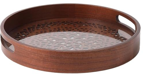 Plat de service rond - Exposition en bois - Plateau de cuisine - Plat en bois vintage pour gâteaux, bougies, décoration florale, table basse pour entrée, mariage, salle à manger