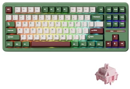 Akko Tastiera cablata TAC87, 88 tasti, layout 80% TKL USA, Matcha Red Bean Hot-Sswap, tastiera meccanica da gioco, con cappucci per tasti PBT nel profilo Cherry (Stellar Rose Switch)