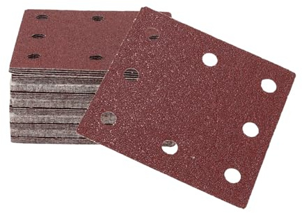 TUCKBOLD 50 Pcs Rectangle Sandpaper 8 Hole 40 Grit Hook and Loop Sanding Sheets Universal for Automotive Refinishing Woodworking 115x110mm Aluminum Oxide Red