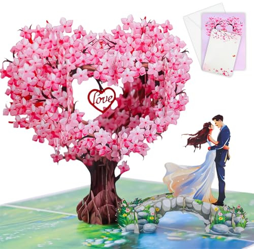 Glamifyr Hochzeitskarte 3D,Hochzeitsgeschenk,Pop-Up Karte Hochzeit,3D Liebesbaum Hochzeitskarte Geldgeschenk,Hochzeitsgeschenke mit Umschlag und Grußkarte,für Valentinstag,Hochzeit,Hochzeitstag