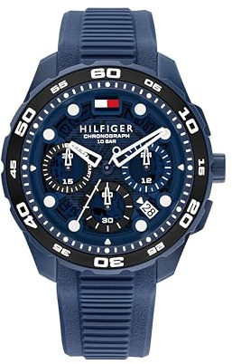 Tommy Hilfiger TH-Regatta - Reloj cronógrafo de Cuarzo para Hombre, Caja de Acero Inoxidable de 44 mm, Bisel Giratorio, Correa de Silicona, Estilo Deportivo de inspiración náutica, Regalo para él