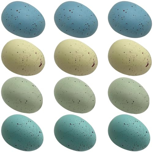 yeeplant Huevos de Pascua falsos de espuma para huevos de gallina, colores surtidos, 12 piezas, forma ovalada, ideal para juegos, acabado mate y decoraciones realistas