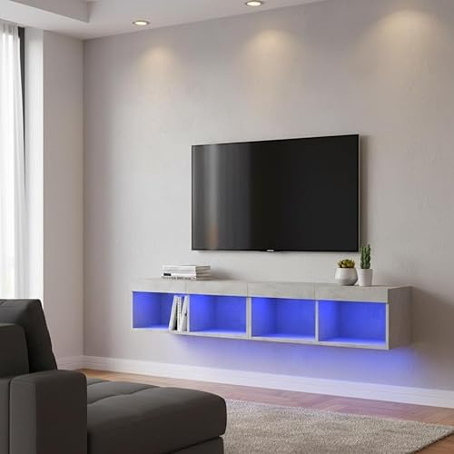 Canditree 2 Pcs Floating TV Stand with LED Lights, 160 cm Floating TV Unit