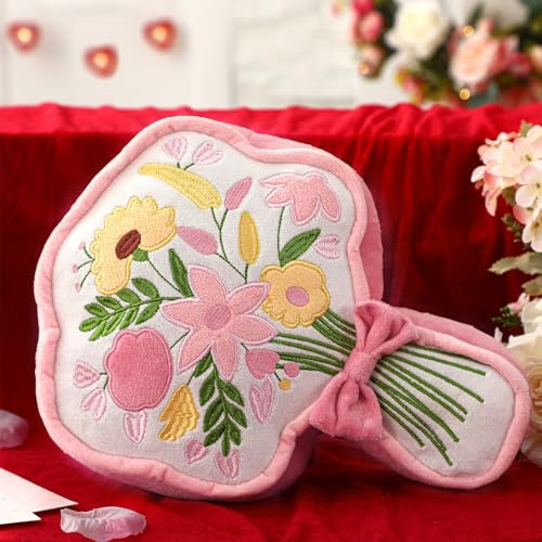 Thyle Floral Throw Pillow Decoration 3D Embroidered Flower Throw Pillow with Pink Bow 12.2 Inch Cute Preppy Decorative Couch Cushion for Bed Sofa Chair Bedroom Living Room Decor Gift