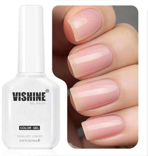 Vishine Vernis Gel Jelly Nude 16ml, Rose Transparent Doux, Vernis Semi-Permanent Soak Off UV/LED pour Manucure DIY, Doll E072