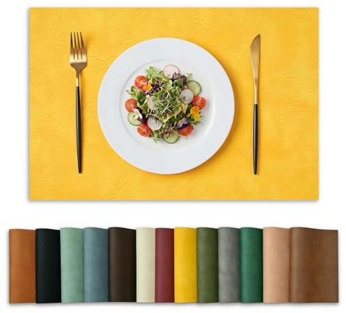 Artoid Mode Lot de 6 Sets de Table en Cuir Jaune 30 x 45 cm, Set de Table Lavable Antidérapant Double Face Résistants à la Chaleur Décoration de Cuisine