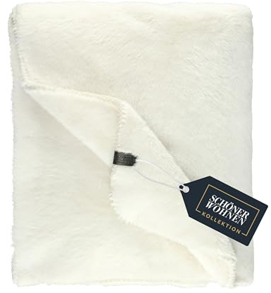 SCHÖNER WOHNEN Kuscheldecke flauschig - Warme Kunstfelldecke 130x170 weiß - Weiche Wohndecke für Couch & Wohnzimmer - ÖkoTex plüsch Plaid als Sofadecke - Blanket kuschelig für Herbst & Winter