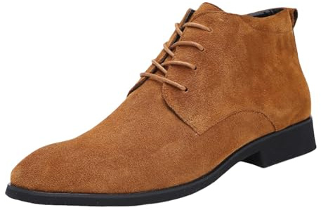 Chaussures basses à lacets en daim pour homme - Chaussures classiques en cuir - Bout pointu - Chaussures d'affaires - Bottines Chelsea avec talon bloc - Antidérapantes, marron, 44 EU