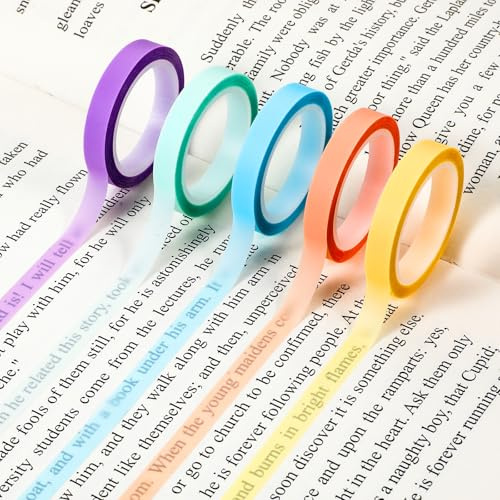 LIQWEI 10 Rollen Highlight Strips Haftnotizen, Abnehmbare Fluoreszierende Haftstreifen Transparentes Textmarker Klebeband Klein Notizzettel Klebezettel für Lesen Notizen Lehrer Schüler(6mm)