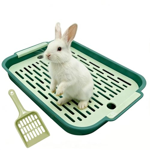 Kaninchen Toilette mit Schaufel Tablett Hasentoilette 27 x 18.5 x 4 cm Kaninchen Toilette Tablett Haustier Toilette Haustier WC Trainer Kleintier Katzentoilette für Hasen Hamster Meerschweinchen