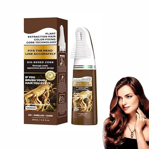 Hair Dye Shampoo with Comb,Hair Dye Home Use Dye Comb,Natural Integrated Convenient Hair Dye Cream,Long-lasting Color,Gray Coverage Mild Haircare (Chestnut Brown)