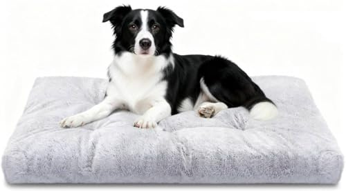 Nobleza Cama para Perro, L 95x60x10 cm Super Suave y Esponjosa Colchon Perro, Lavable de Felpa con Fondo Antideslizante, Gris