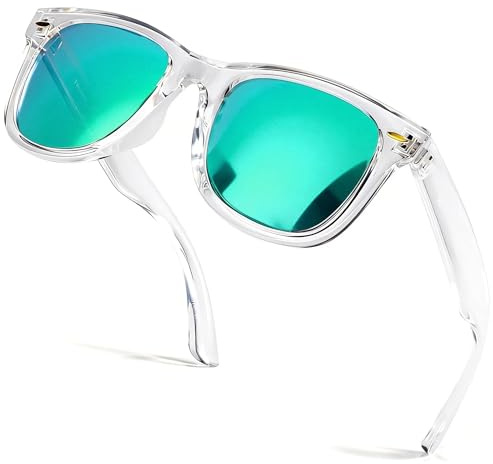 SIPHEW Sunglasses Men Polarized Sunglasses for Mens and Womens,Mirrored Retro Sun Glasses Driving Fishing UV Protection (A8-clear green)