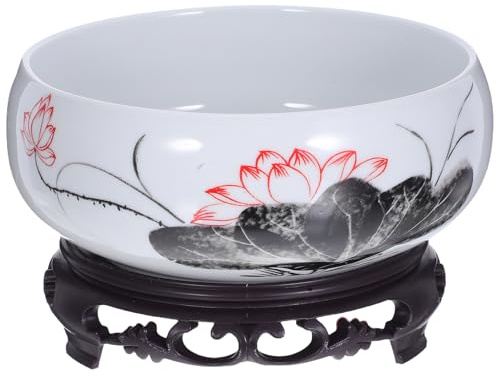 Ceramic Planter with Decorative Base Hand-Painted Lotus Design Hydroponic Vase Bonsai Planter for Indoor Outdoor Use