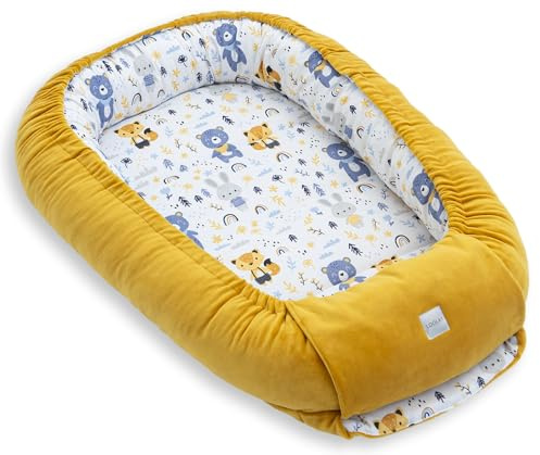 LOOLAY Nido per neonati, paracolpi per neonati, 91 × 63 cm, nido portatile in velluto e cotone, reversibile, utilizzabile tutto l'anno (animali della foresta)