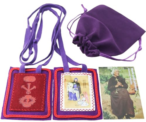 MERCILIA MEISHILAI 7,6 x 6,3 cm - Scapolare viola - Escapulario Morado de Bendición y Protección Wool Scapolare per la fine dei tempi - Include sacchetto di velluto viola e biglietto di preghiera