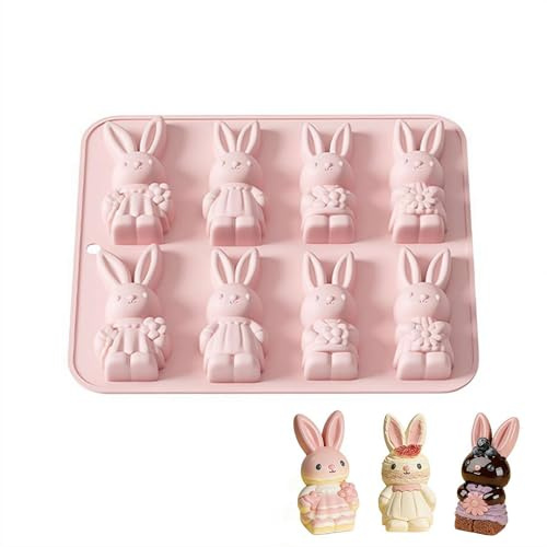 Easter Bunny Mould, 8 Cavities Silicone Chocolate Mould Rabbit Shape Easter Candy Mold for DIY Chocolate Candy Muffin Jelly Candy, Easter Party Supplies Gift