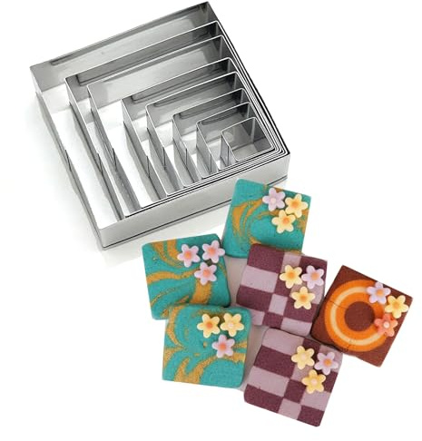 Yeesabella 8Pcs Square Cookie Cutter Set, Fondant Biscuit Sandwich Cheese Cookie Cutter,Plaque Pastry Mold Bakeware Tools, 8 Sizes (2,3,4,5,6,7.5,8.5,10 cm) Stainless Steel Geometric Edge