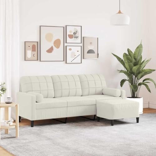 Kaloriko 3-Sitzer-Sofa mit Hocker Creme Samt 180 cm Wohnzimmer Couch Polstergarnitur mit Ottomanen Fußhocker und komfortabler Schlaffunktion für gemütliche Sitzgelegenheiten
